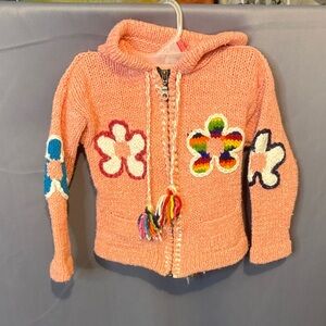 Colorful Flower Knit Full Zip Hoodie handmade 4T see measurements
